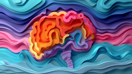 Colorful 3D paper brain artwork symbolizing the complexity of mental health.