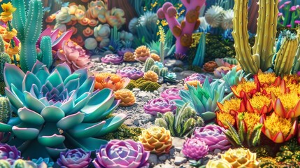 Fototapeta na wymiar Colorful 3D Cartoon Floral Feast