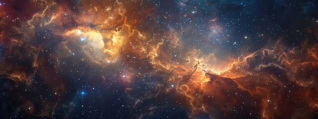 Naklejka premium A vibrant nebula glows with radiant colors against the backdrop of deep space.