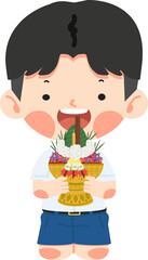 Cute Boy Thai Student with Flower tray