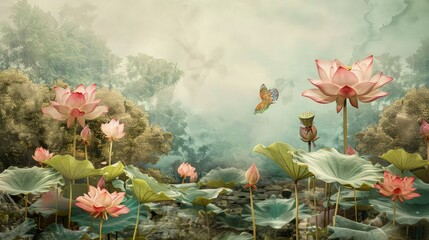 A digital illustration of a serene background filled with delicately painted flowers and leaves, providing ample copy space in the center. 