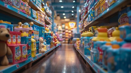 Obraz premium Defocused Blurred Background of Toys Store Interior