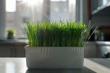 Grass in a transparent box, cats grass, health, cats health, home plants, home grass
