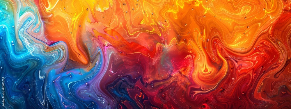 Poster a close-up view of swirling multicolored paint creating an abstract and vibrant art piece.
