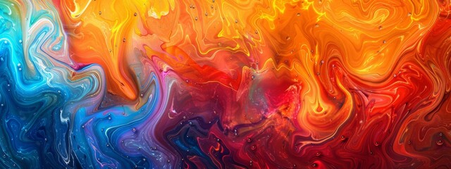 A close-up view of swirling multicolored paint creating an abstract and vibrant art piece.