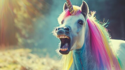 Baby Unicorn with Rainbow Mane Delighting in Silly Happiness