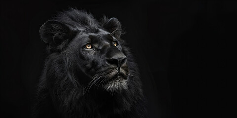 Sleek Panther: Black Lion on Black Background
Image of a sleek lion against a black backdrop