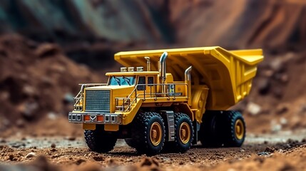Dump truck in the open pit mining of iron ore and coal