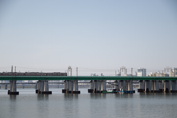 Obraz premium 전철, 교량, Train