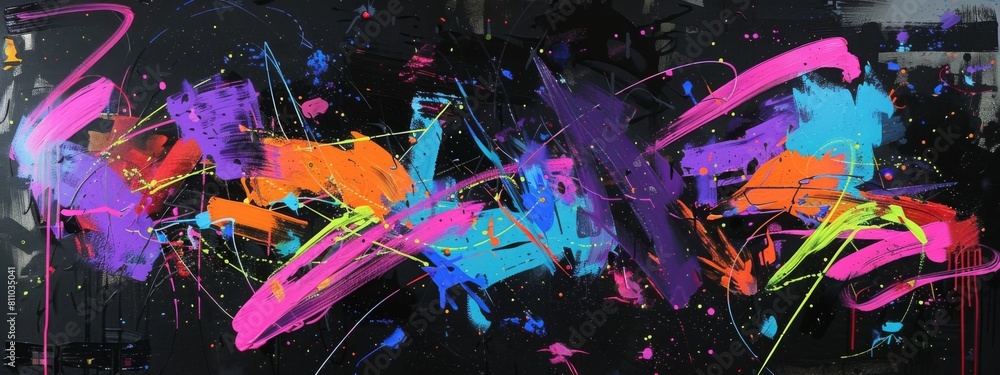 Aufkleber a vibrant painting featuring colorful paint splattered across a black background, creating a dynamic