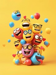 Fototapeta premium Floating Happy Emojis on a Yellow Background