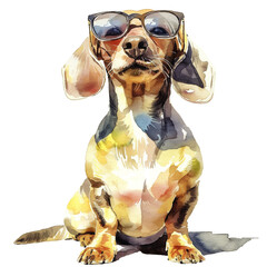 Smiling Dachshund With Sun Glasses In Watercolor