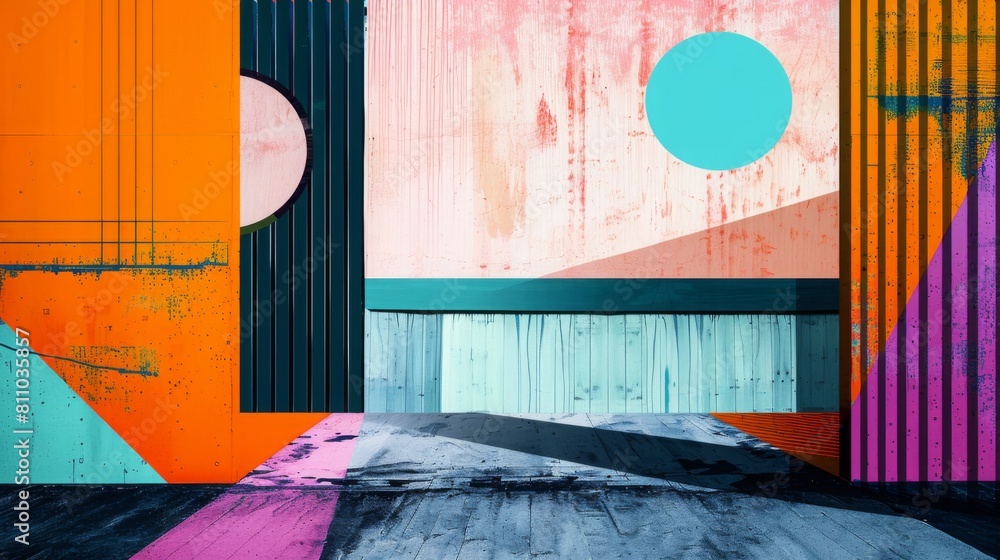 Aufkleber An abstract painting featuring a dynamic mix of colors and shapes, creating a visually striking composition that grabs the viewers attention.