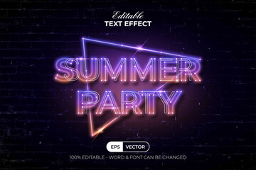 Summer Party Text Effect Neon Light Style. Editable Text Effect.