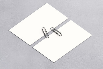 Mockup of business professional stationery business card. Blank empty white card. High angle. Isometric.