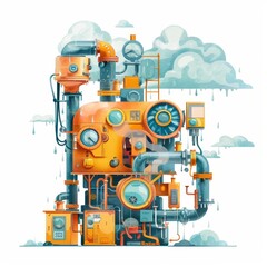 Fototapeta premium A large, orange industrial machine with a clock on it