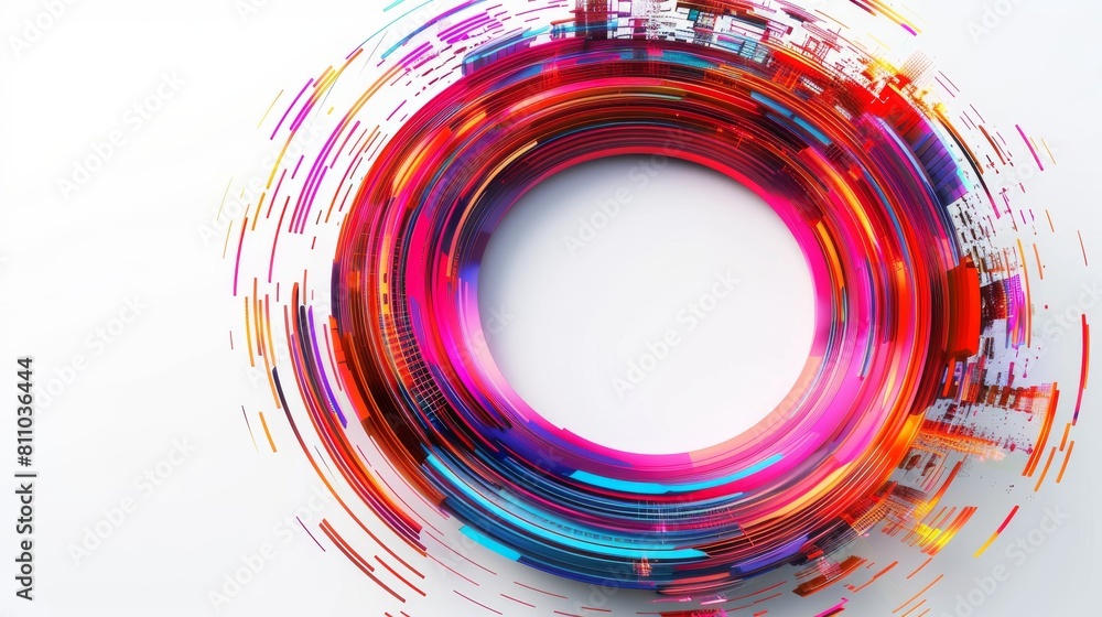 Poster Modern design elements in 3D. Colorful glitch circle on white background. Abstract geometric shapes.