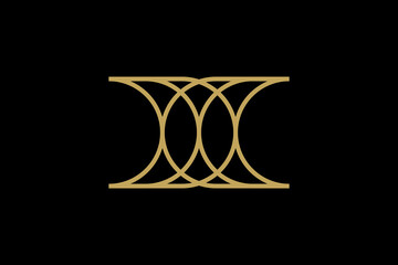 Abstract logo design with the initial letter X, with a luxurious gold abstract striped style.