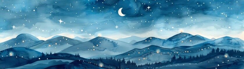 Minimal watercolor of a starry night sky, capturing the vast cosmos and twinkling stars in minimal styles, clipart watercolor on white background