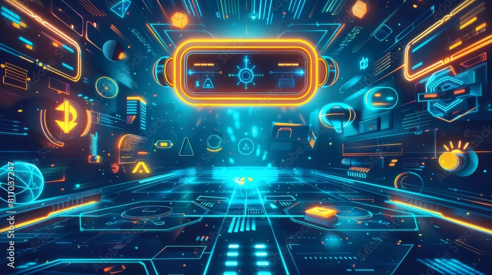 Aufkleber An HUD poster in the style of virtual reality. Retro games elements both on print and on the web.