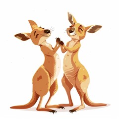 Two cartoon kangaroos are playing together