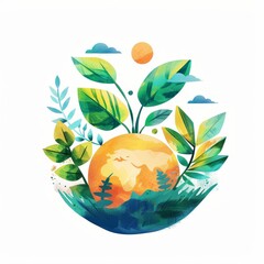Obraz premium A drawing of a tree with leaves and a globe in the middle