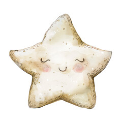 PNG cute watercolor star character, muted neutral colors, boho style, hand drawn minimalistic illustration