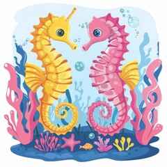 Obraz premium Two seahorses are swimming in the ocean
