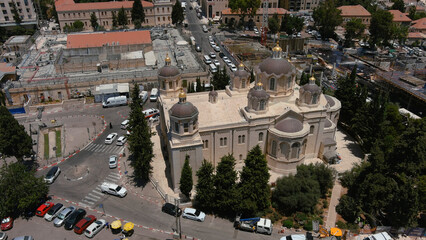 The Russian Compound in Jerusalem, Aerial view, israel
It is one of the oldest districts in central Jerusalem, featuring a large Russian Orthodox church, drone view,2022
