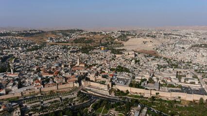 Jerusalem Old city panorama, aerial, 2022
Drone view from Jerusalem Old city Al Aqsa Mosque and Jewish Kotel western wall, June, 2022
