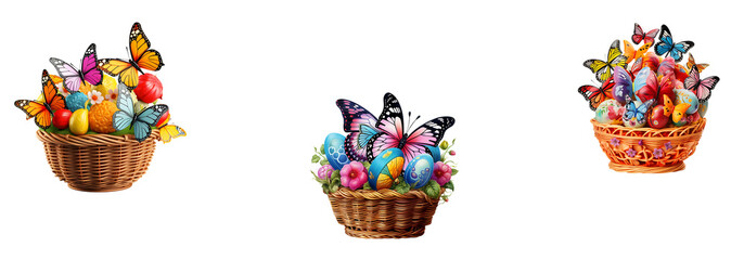 Vibrant Easter Egg Baskets - A Festive Celebration of Spring isolated on a transparent or white background, png