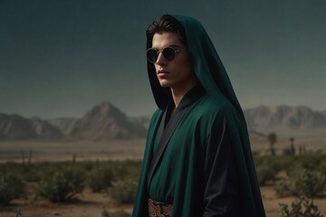 Desert Mystique Cinematic Portrait of a Young Persian in Assassin Attire, Captured in a Dreamlike Scene