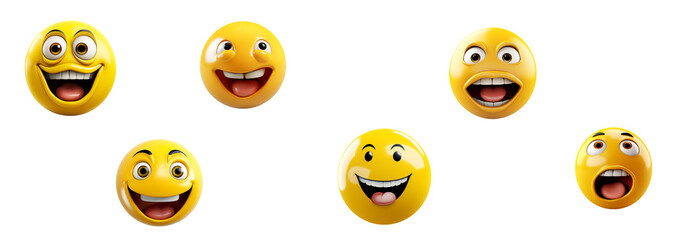 Fototapeta premium Set of Vibrant Collection of Yellow Emoticon Faces for Joyful Digital Interaction isolated on a transparent or white background, png