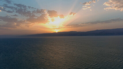 Dead sea Sunset with Israel Mountains, aerial view
Beautiful sunset shot from dead sea, aerial 2022
