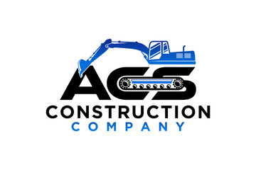 Logo design of an excavator at a construction site with the initials letters ACS