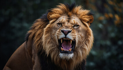 Roaring Monarch, Lion's Commanding Roar Set Against Black