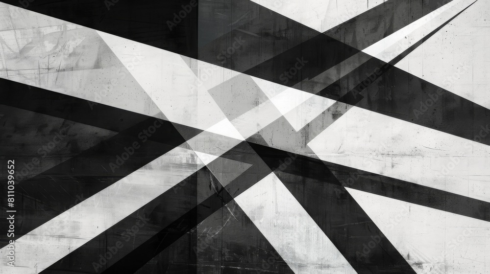Poster black and white geometric design featuring intricate patterns and shapes arranged in a visually stri