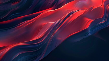 A high-resolution abstract wallpaper featuring a striking red wave pattern set against a dark blue background. 