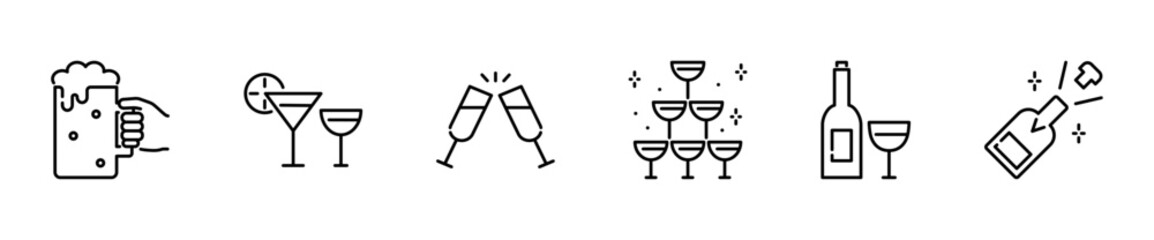 お酒のアイコンセット　乾杯　ビール　ワイン　シャンパン　カクテル