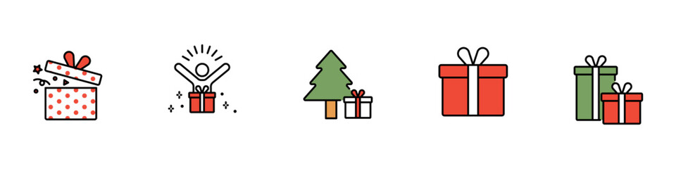 お祝いやクリスマスのプレゼント　アイコンセット　カラー