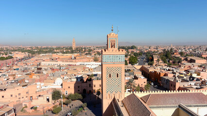 Aerial view over Morocco City Marrakech, 2022
Drone view from Marrakech city rooftops, 2022

