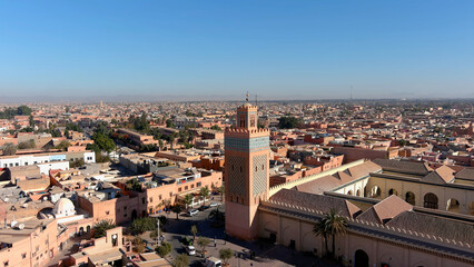 Marrakech City and koutoubia mosque, Morocco, drone, 2022
Drone view from Marrakech city rooftops, 2022
