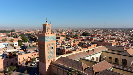 Marrakech City and koutoubia mosque, Morocco, drone, 2022
Drone view from Marrakech city rooftops,...