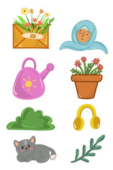 set of cute elements , flower and plants, cartoon design 
