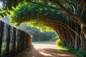 Walkway with large trees