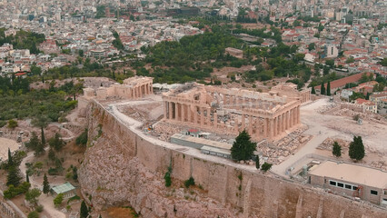 Acropolis city of Athens, Greece, Aerial view, 2022 
Drone view over Athens city and ancient citadel, August 2022 
