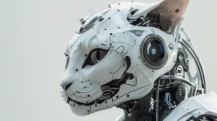 Fototapeta premium Close-up of a black cat in a robot costume on the street. Futuristic cat.