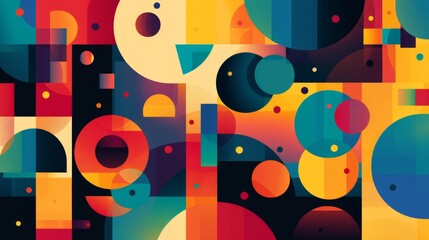 Abstract geometric background with colorful triangles, circles, dots and spots..