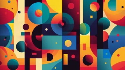 Abstract geometric background with colorful triangles, circles, dots and spots..