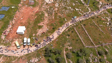 Hundreds of settler's march to the Avitar settlement,Aerial view
Drone view, April 2023, israel, The march was after two Israelis killed in Terror attack
